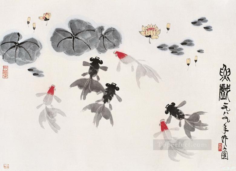 Wu zuoren so many fishes old China ink Oil Paintings